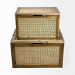 Mercana Sonny Brown Wood and Wicker W/ Metal Detail Rectangular Boxes- Set of 2 Clearance
