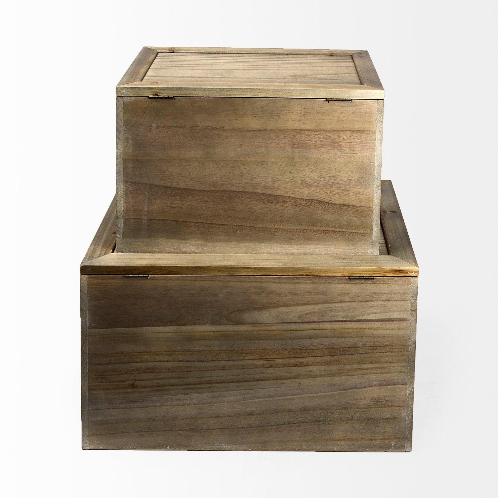 Mercana Sonny Brown Wood and Wicker W/ Metal Detail Rectangular Boxes- Set of 2 Clearance