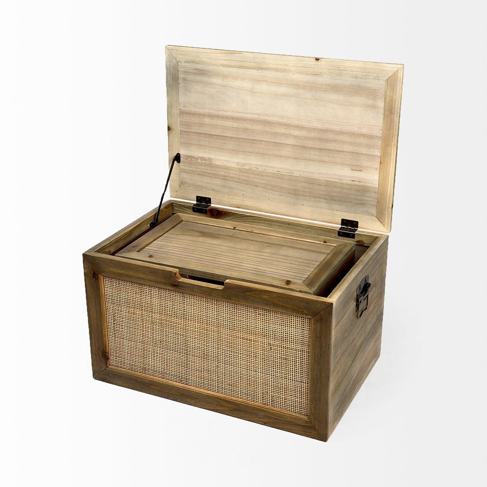 Mercana Sonny Brown Wood and Wicker W/ Metal Detail Rectangular Boxes- Set of 2 Clearance
