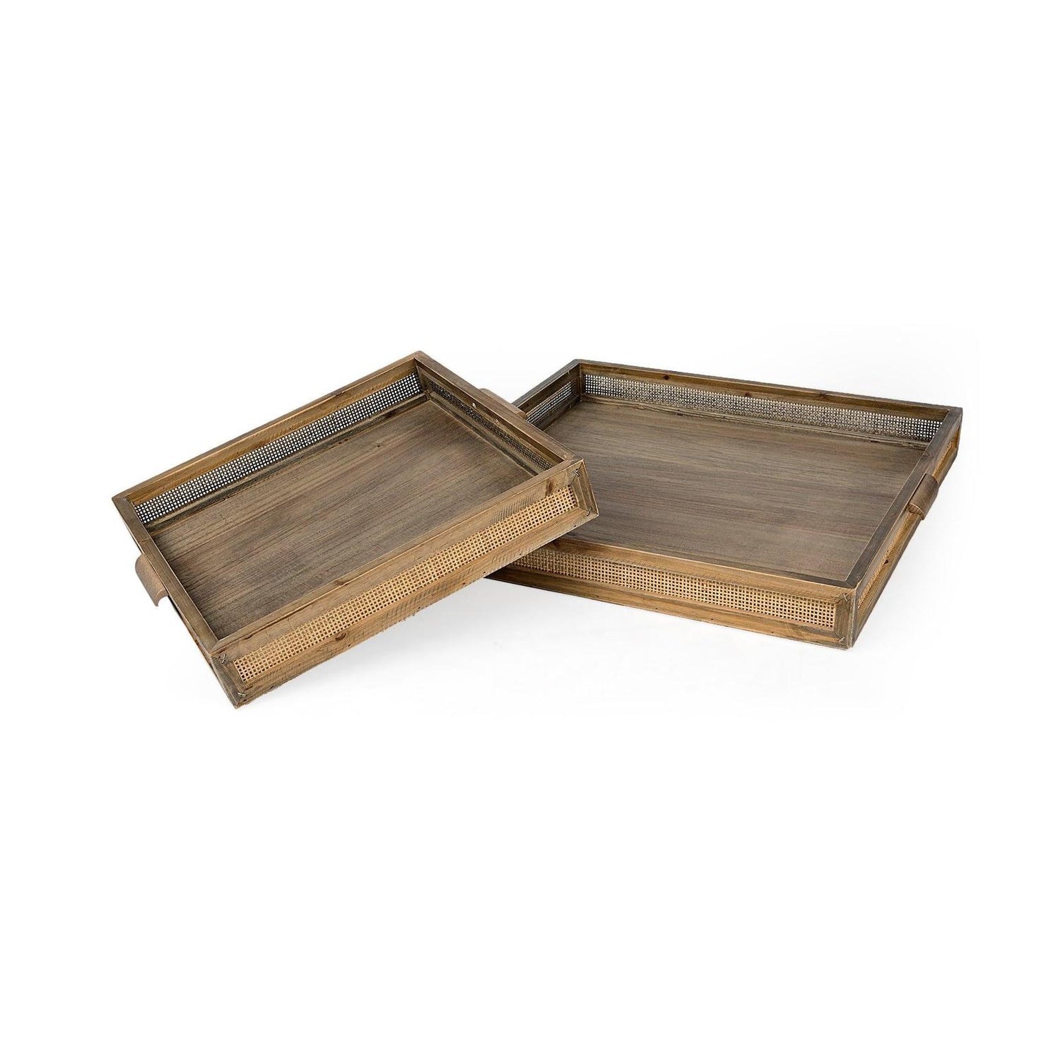 Mercana Sonny Brown Wood and Wicker Square Trays - Set of 2 Clearance