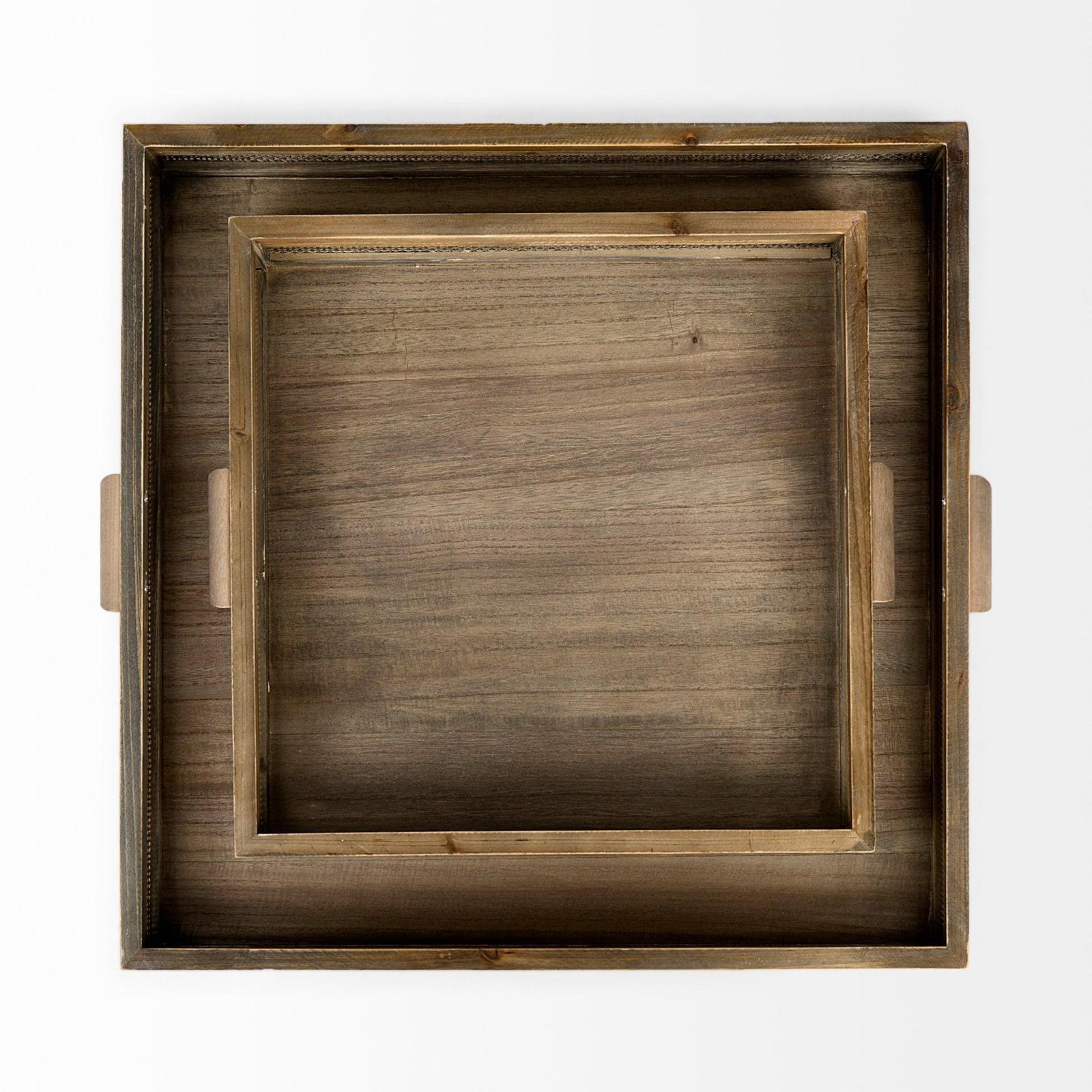 Mercana Sonny Brown Wood and Wicker Square Trays - Set of 2 Clearance