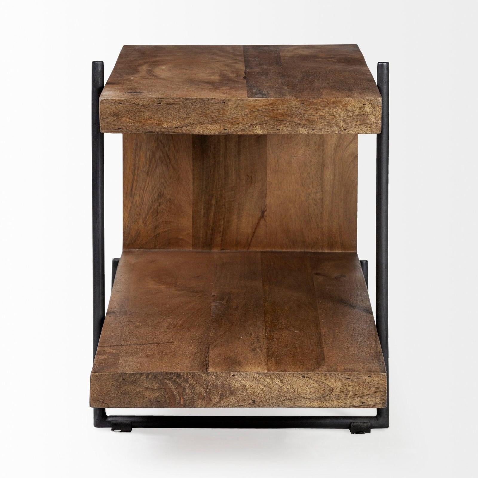 Mercana Maddox Medium Brown Wood w/ Black Metal End/Side Table