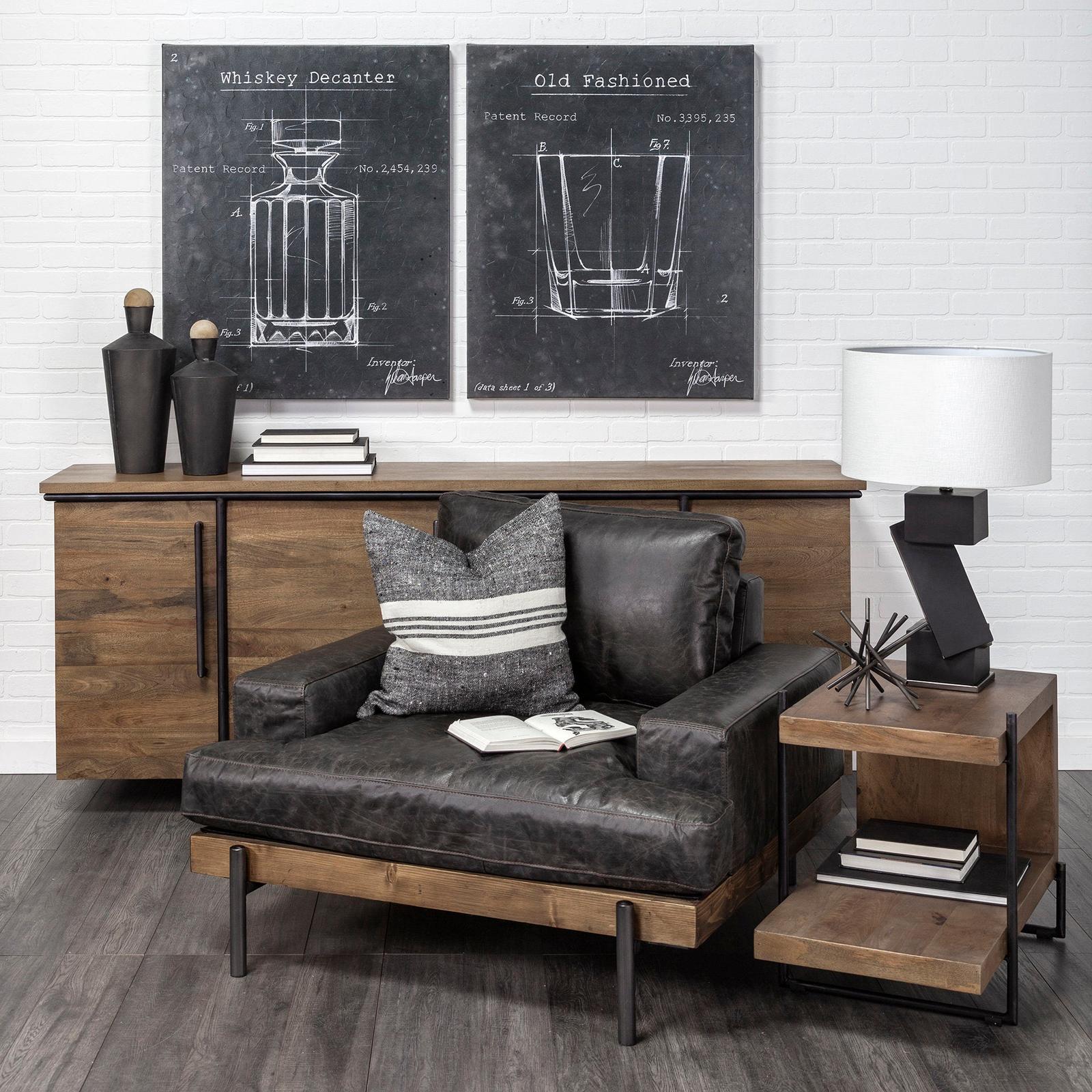 Mercana Maddox Medium Brown Wood w/ Black Metal End/Side Table