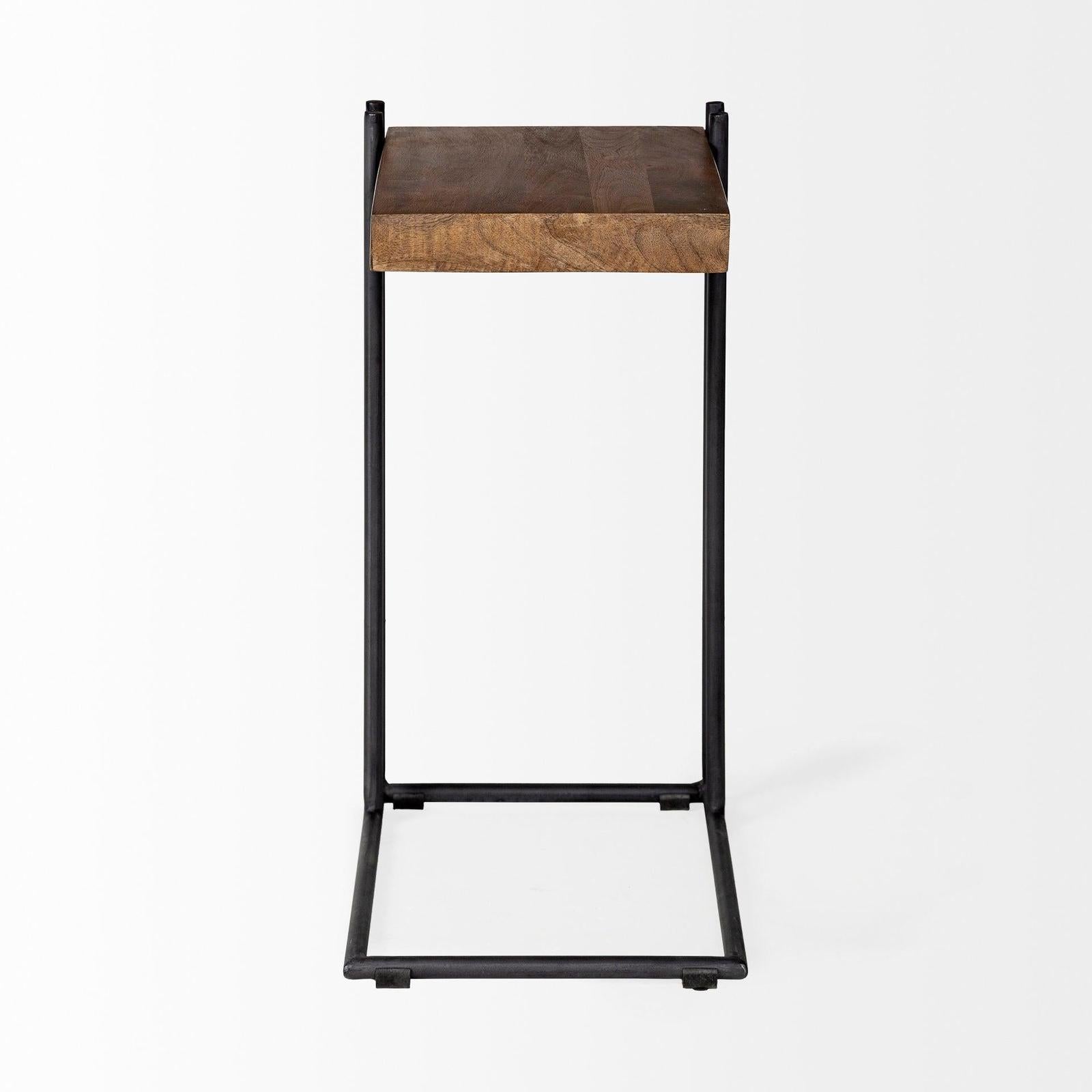 Mercana Maddox Medium Brown Wood w/ Black Metal End/Side Table