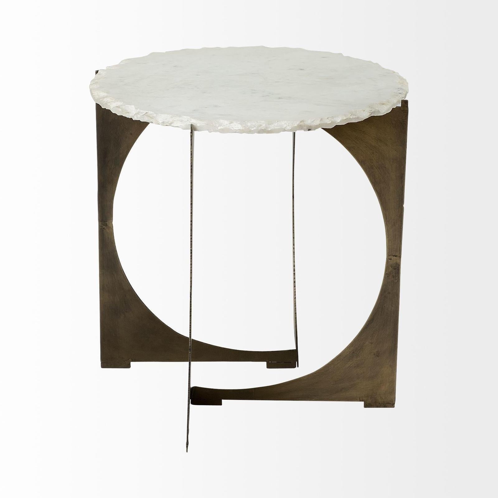 Mercana Reinhold Round Live-Edge Marble Top and Gold Metal Base Side/End Table