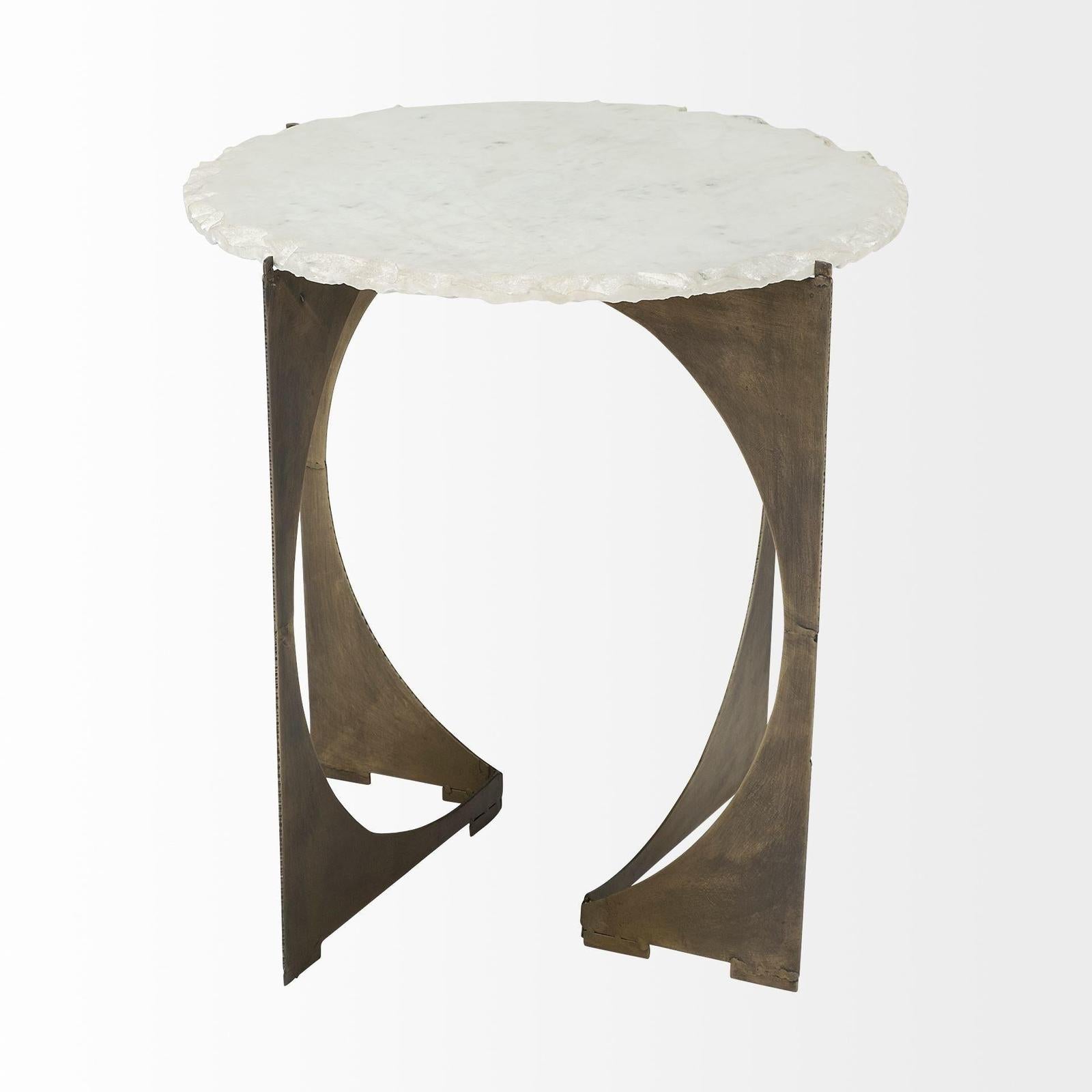 Mercana Reinhold Round Live-Edge Marble Top and Gold Metal Base Side/End Table