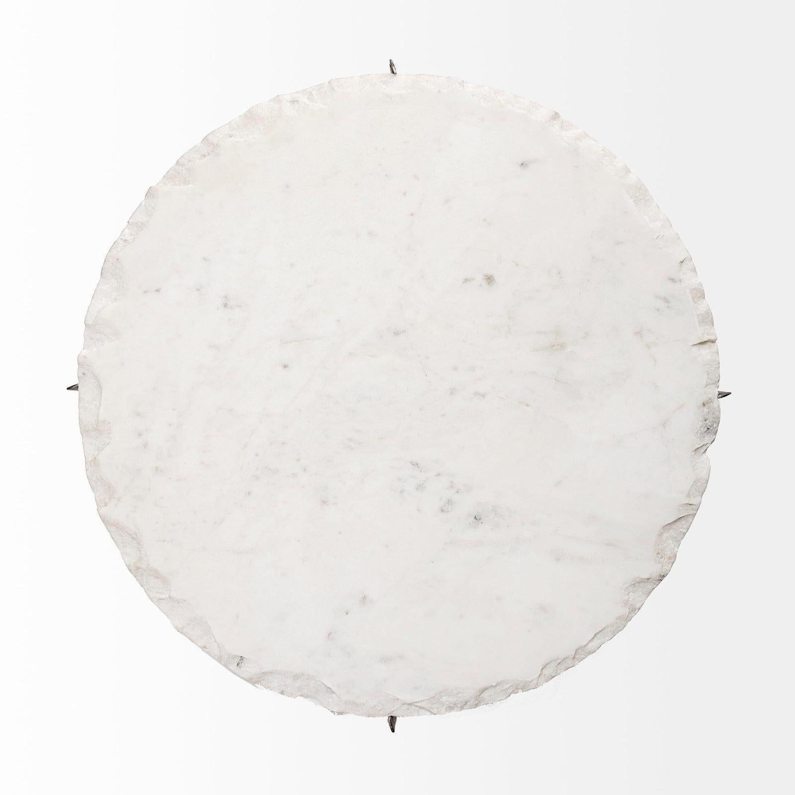 Mercana Reinhold Round Live-Edge Marble Top and Gold Metal Base Side/End Table