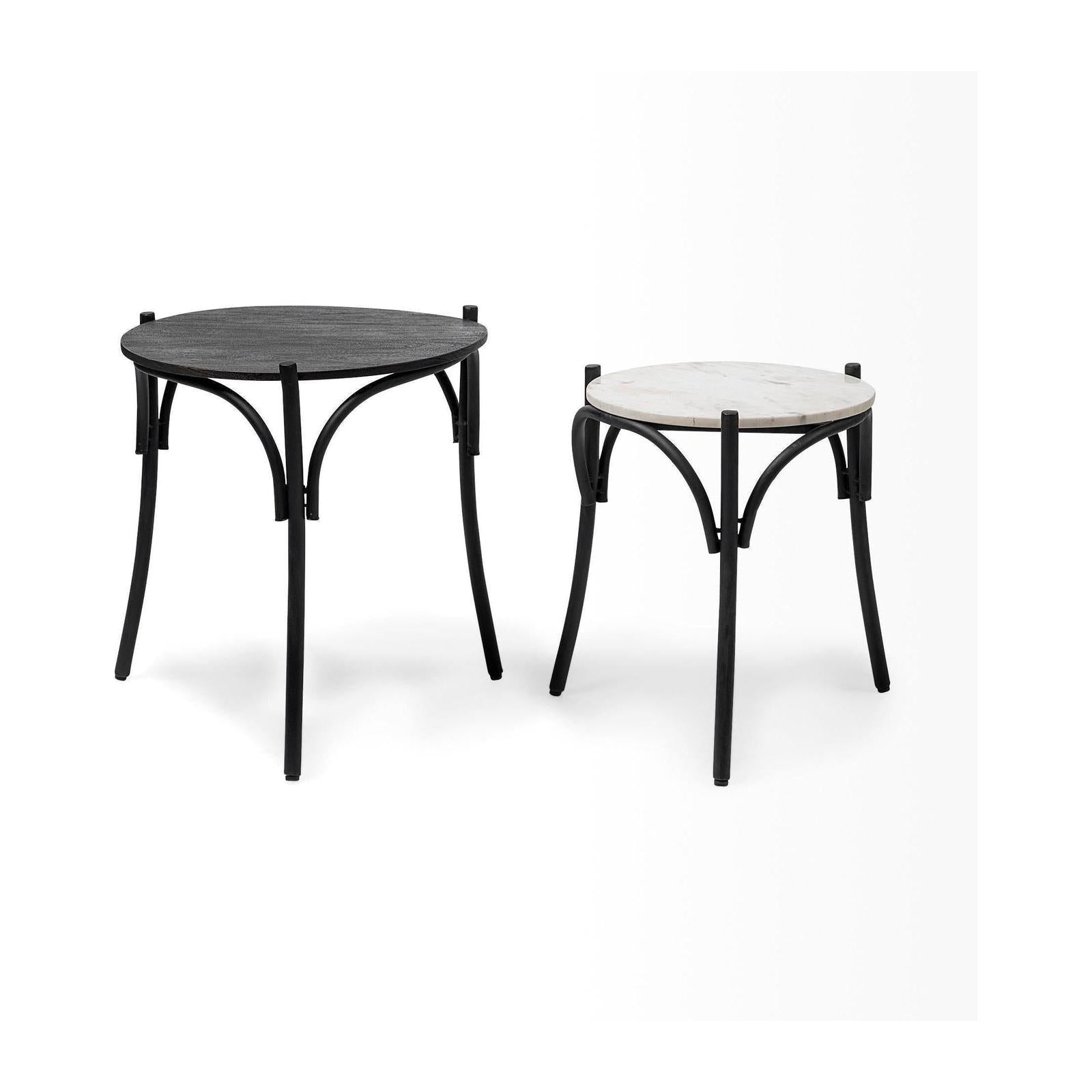 Mercana Etienne Round Top Black Wood and Marble Top Nesting Table - Set of 2 Clearance
