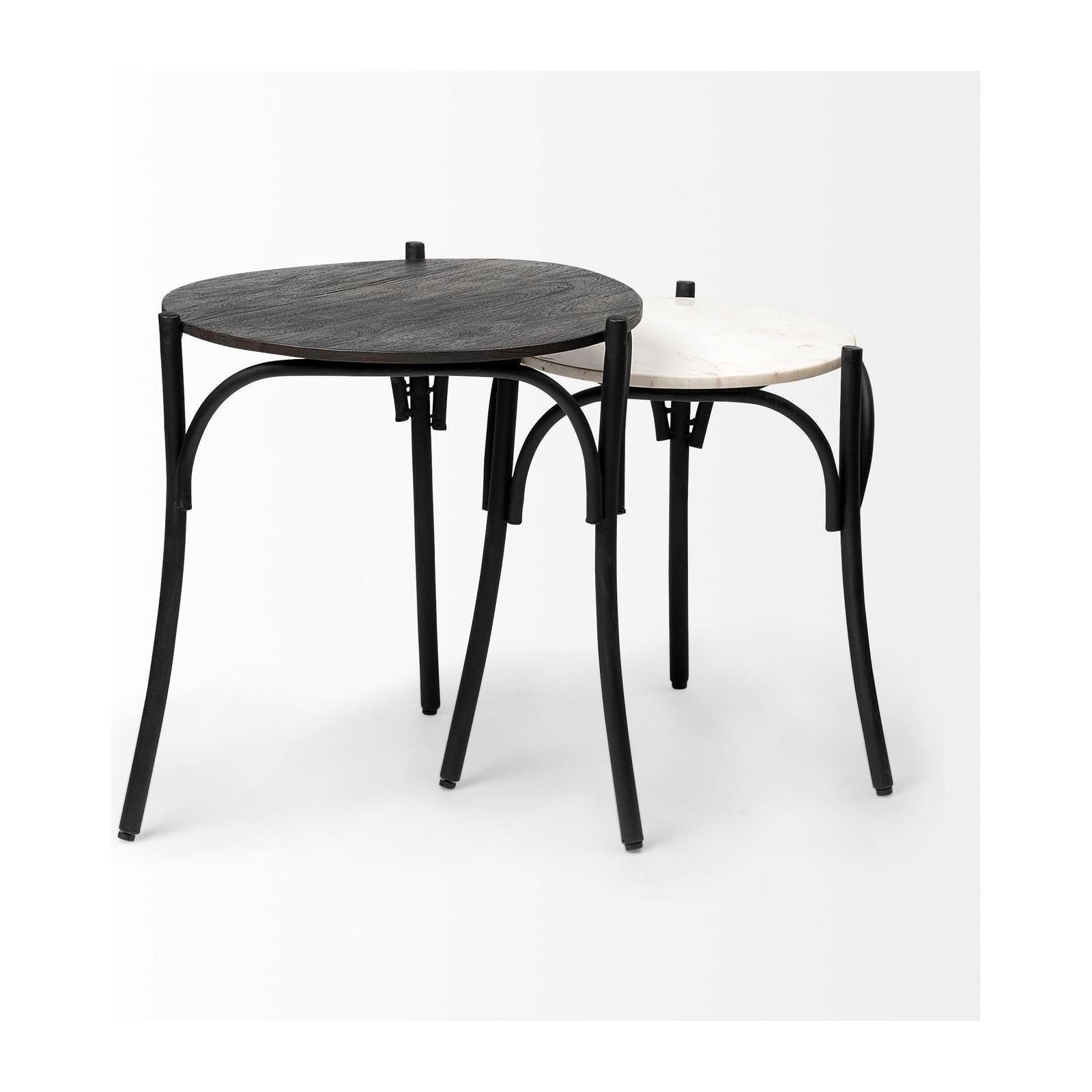 Mercana Etienne Round Top Black Wood and Marble Top Nesting Table - Set of 2 Clearance