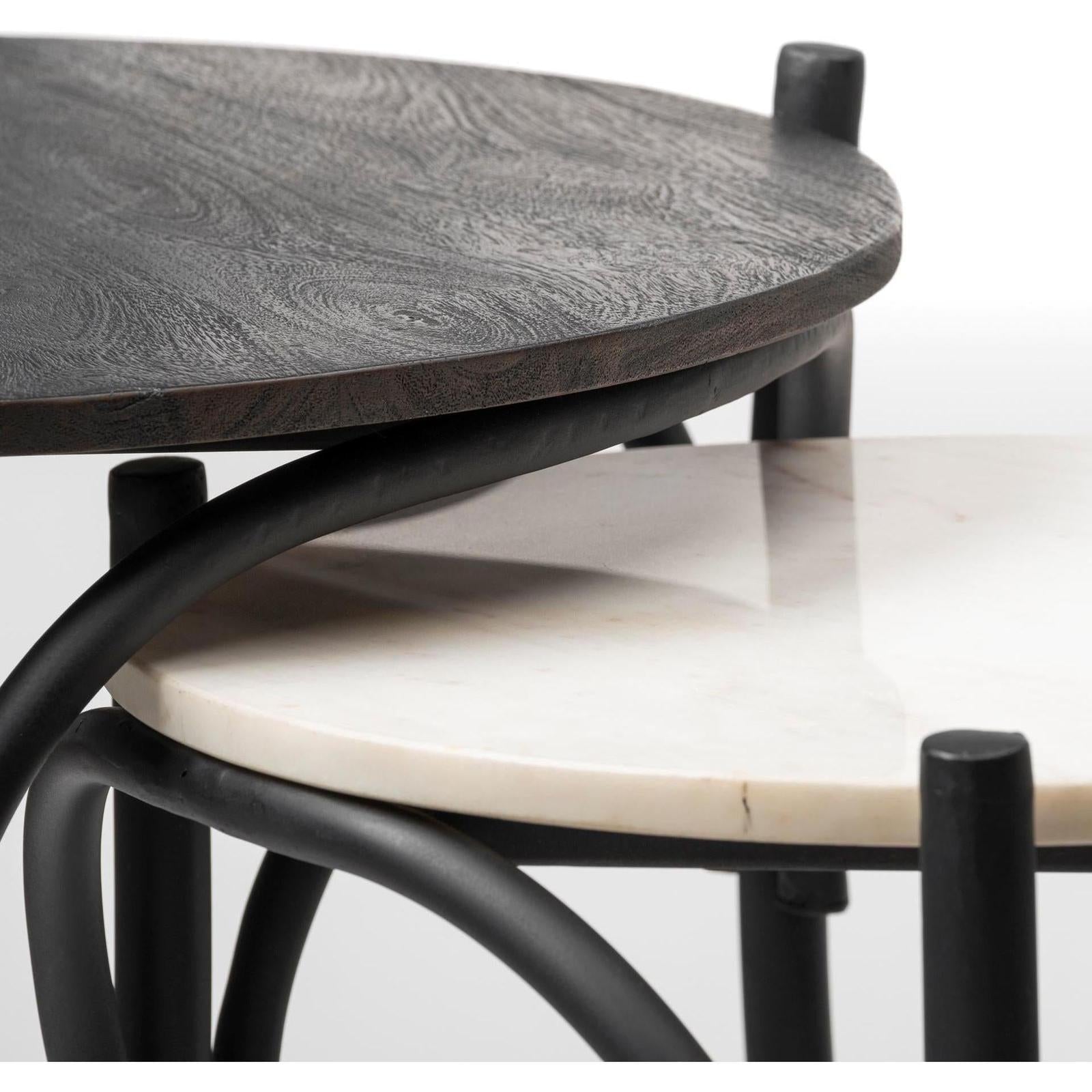 Mercana Etienne Round Top Black Wood and Marble Top Nesting Table - Set of 2 Clearance