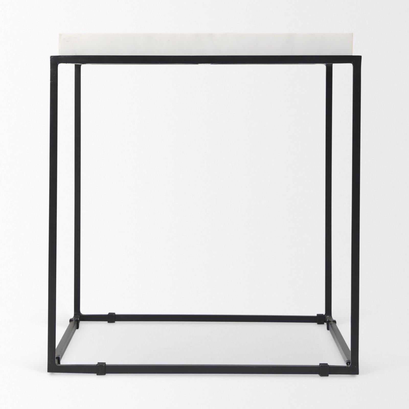 Mercana Nathan Square Top White Marble and Black Metal End/Side Table Clearance