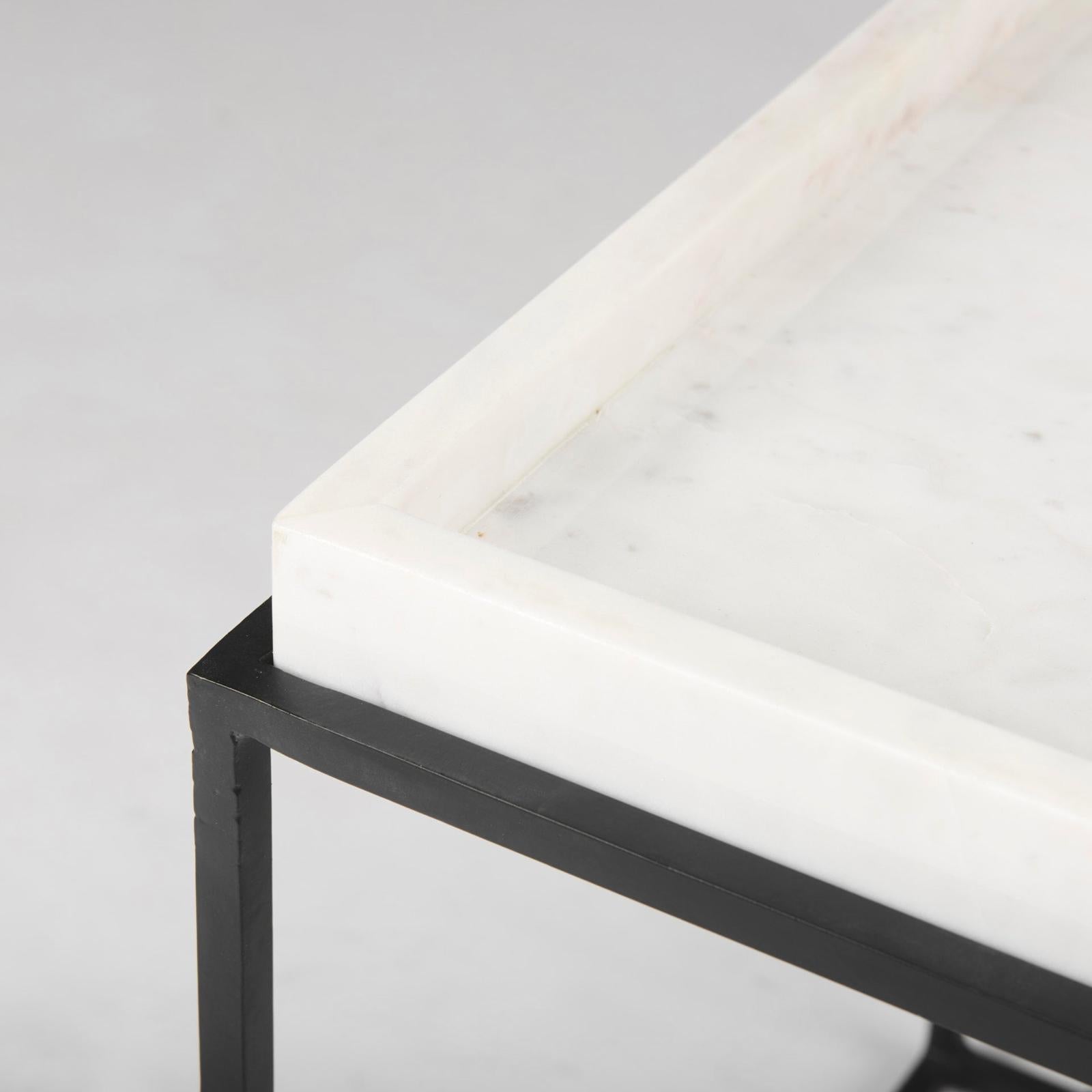 Mercana Nathan Square Top White Marble and Black Metal End/Side Table Clearance