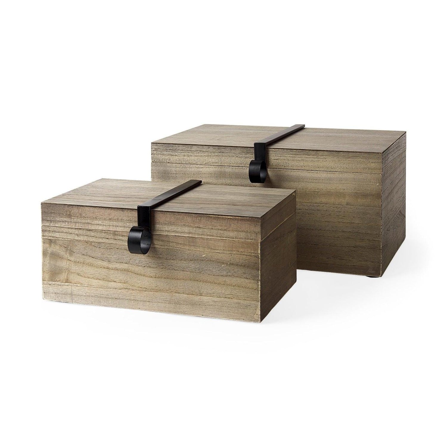 Mercana Josh Light Brown Wood W/ Metal Detail Boxes- Set of 2