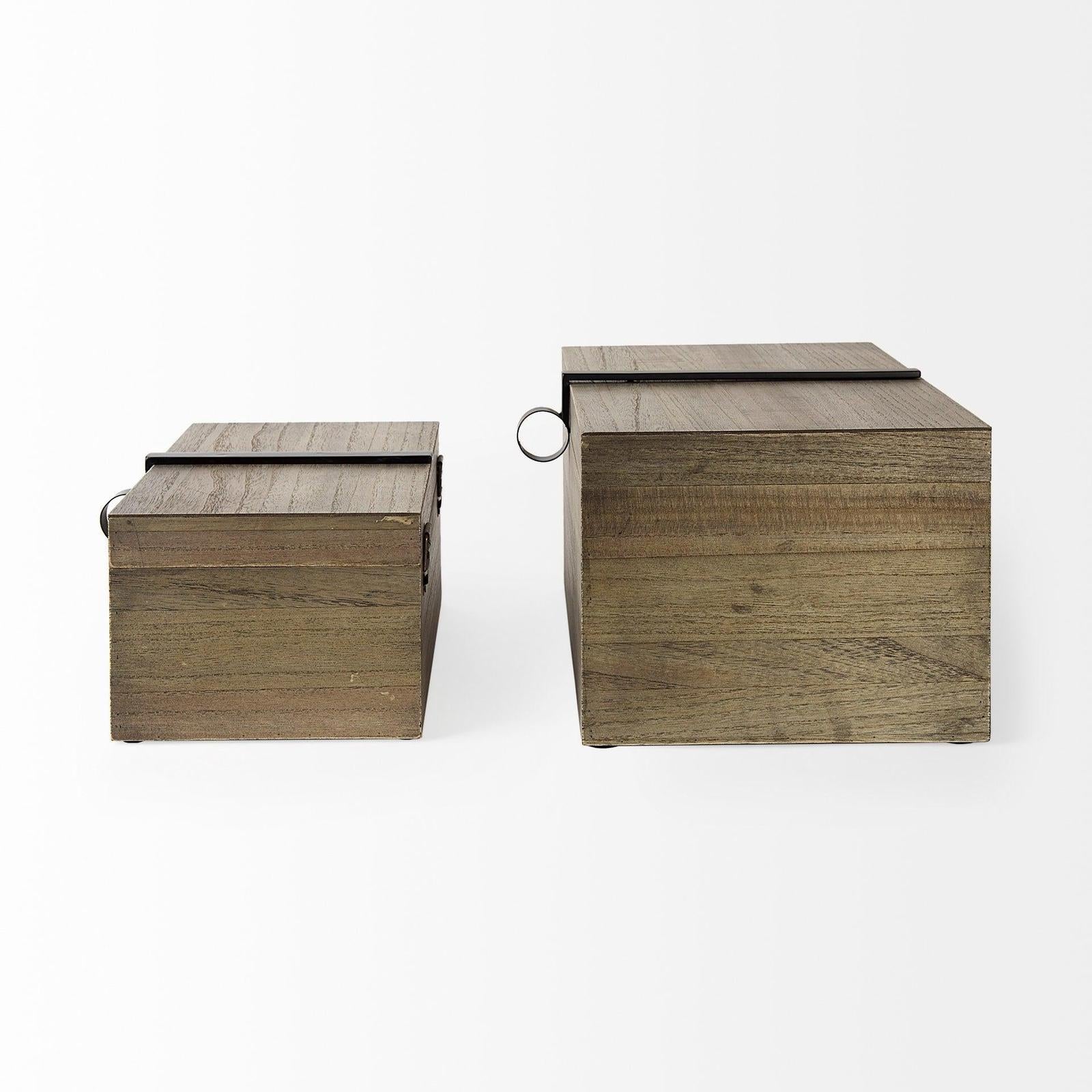 Mercana Josh Light Brown Wood W/ Metal Detail Boxes- Set of 2
