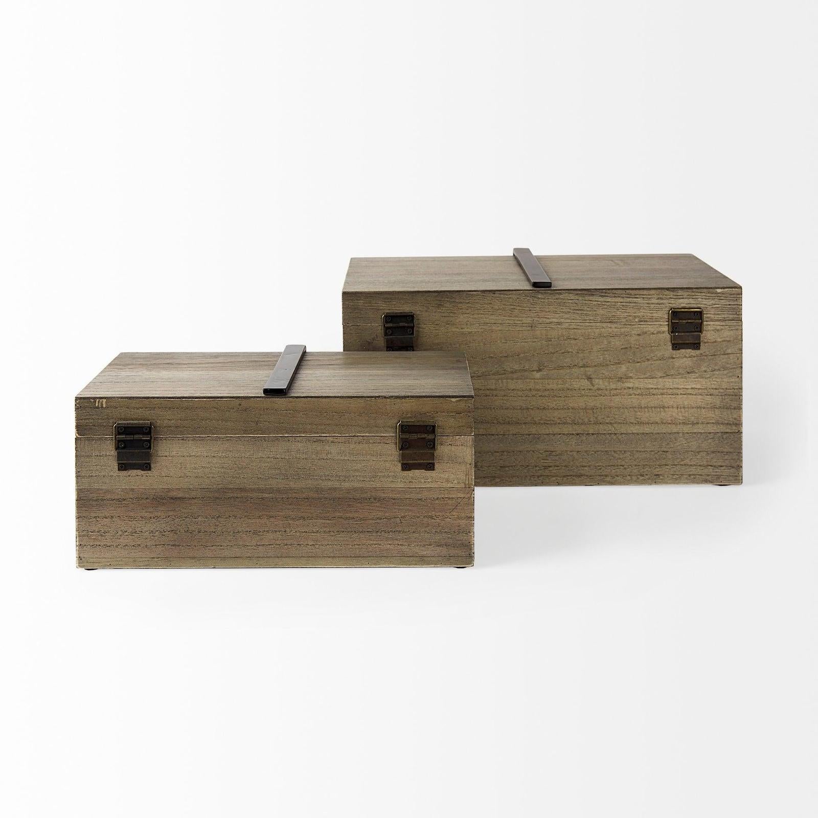 Mercana Josh Light Brown Wood W/ Metal Detail Boxes- Set of 2