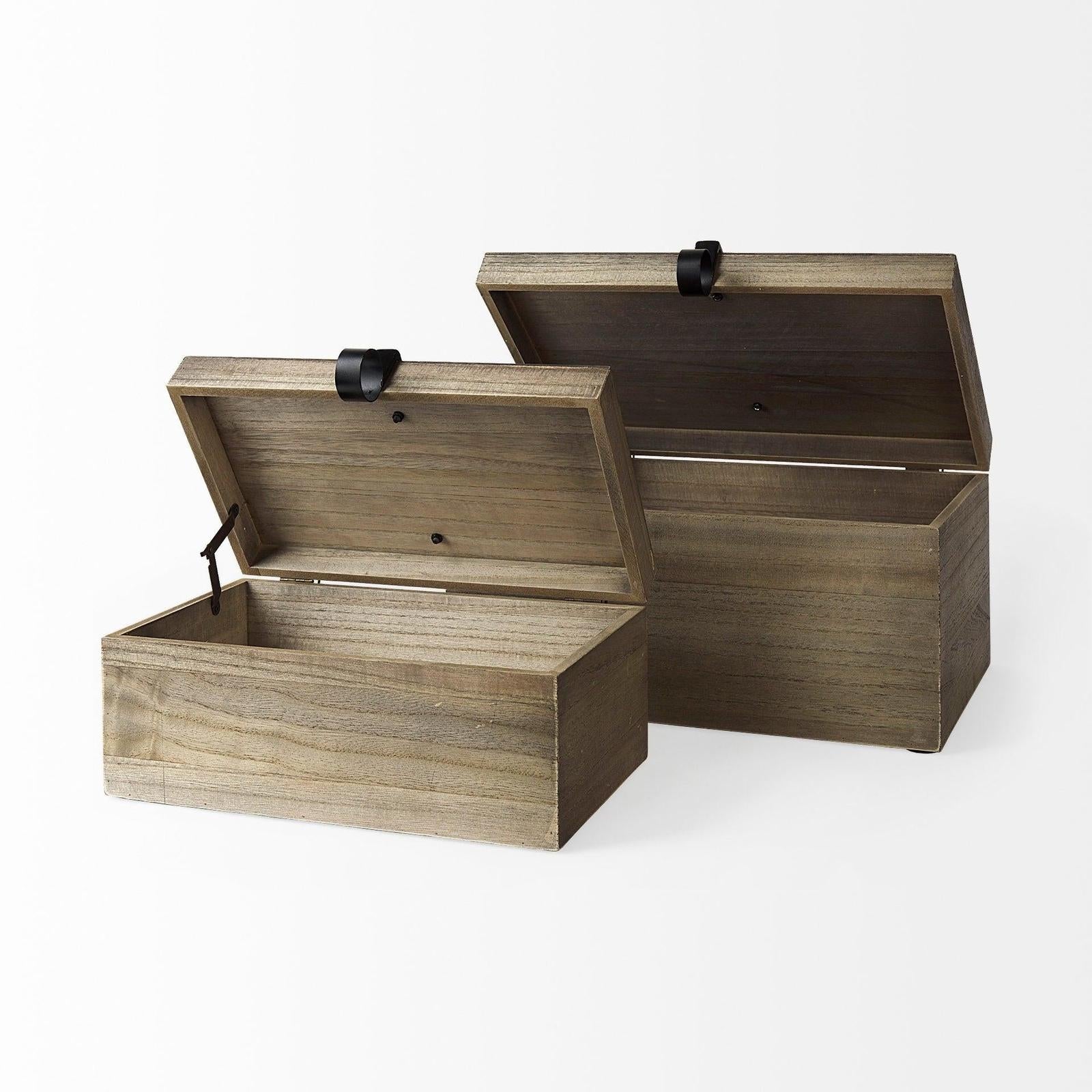 Mercana Josh Light Brown Wood W/ Metal Detail Boxes- Set of 2