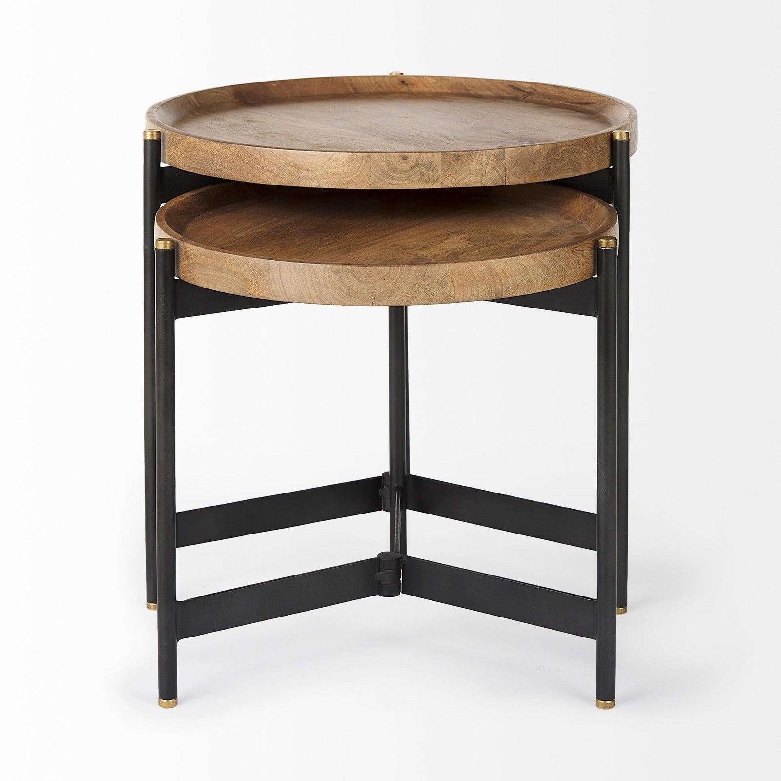 Mercana Marquisa Light Brown Wood W/ Black Metal Base Nesting Side Tables- Set of 2