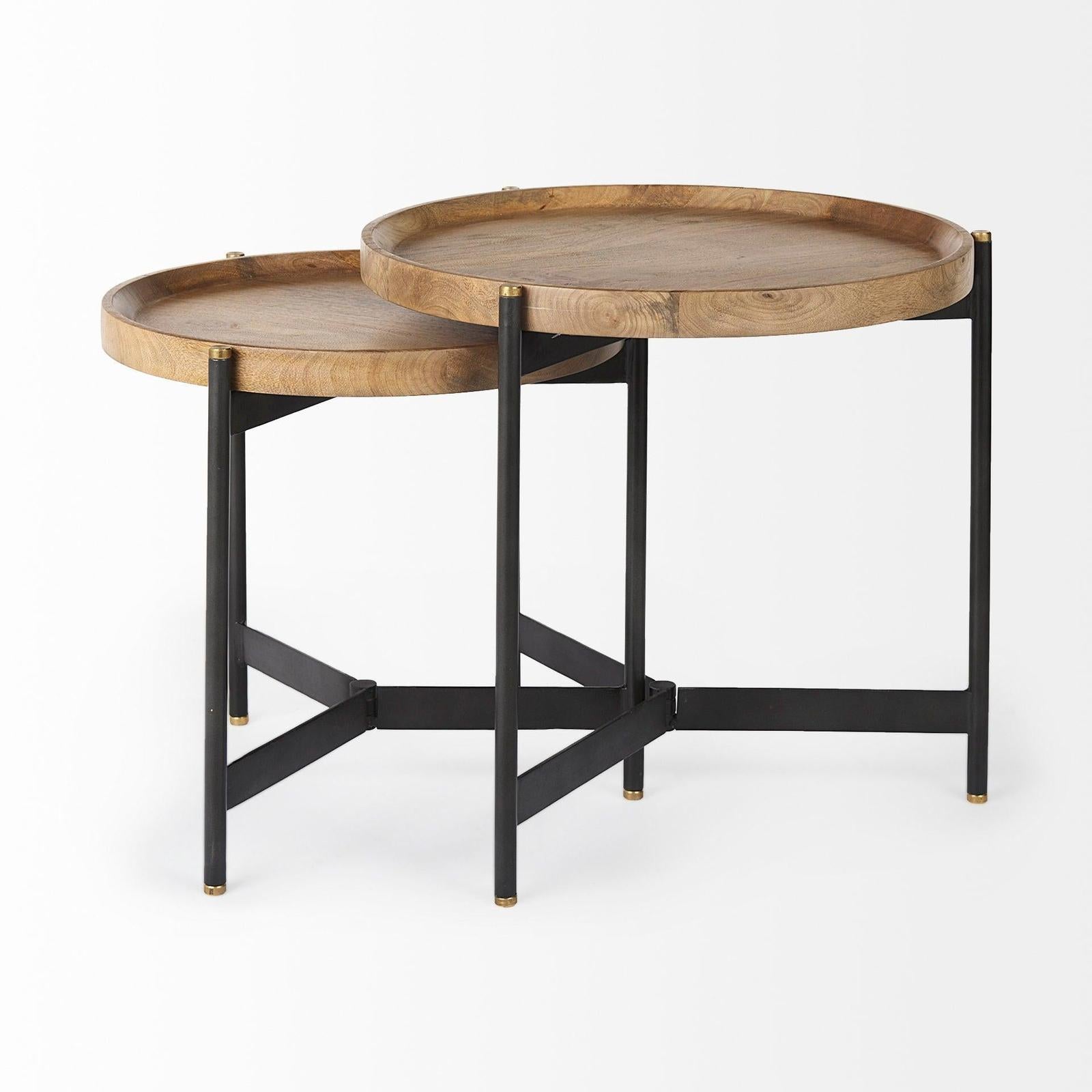 Mercana Marquisa Light Brown Wood W/ Black Metal Base Nesting Side Tables- Set of 2