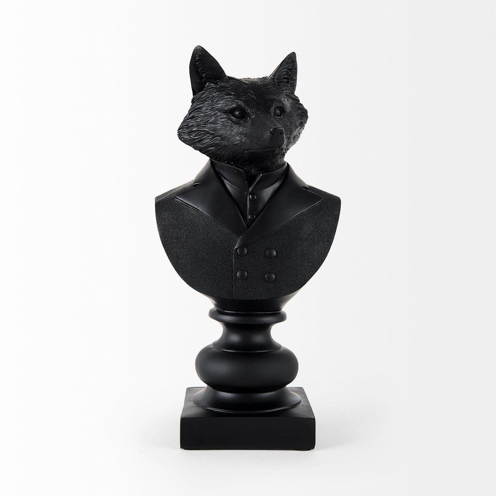Mercana Murray Black Painted Resin Fox in a Suit Bust