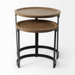 Mercana Aisley Light Brown Wood W/ Black Metal Base Round Nesting Side Tables - Set of 2