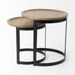 Mercana Aisley Light Brown Wood W/ Black Metal Base Round Nesting Side Tables - Set of 2