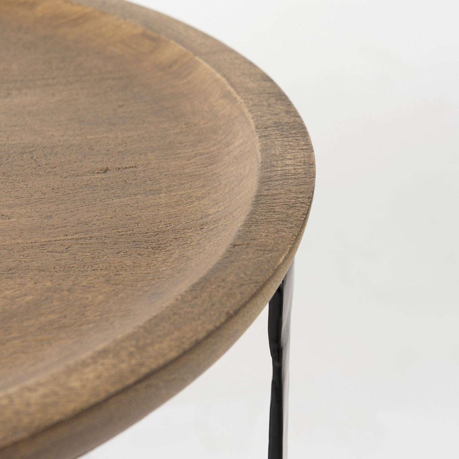 Mercana Aisley Light Brown Wood W/ Black Metal Base Round Nesting Side Tables - Set of 2