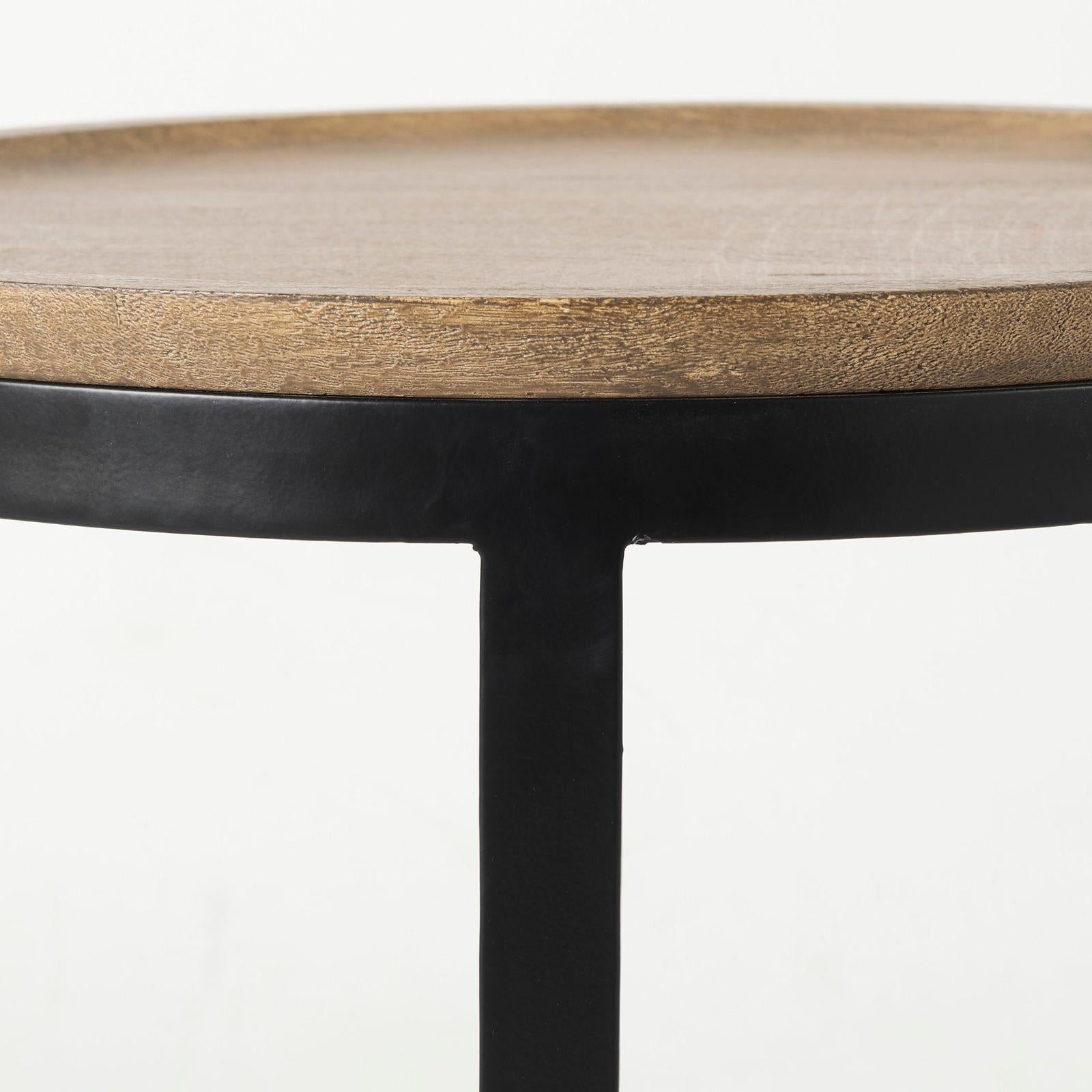 Mercana Aisley Light Brown Wood W/ Black Metal Base Round Nesting Side Tables - Set of 2