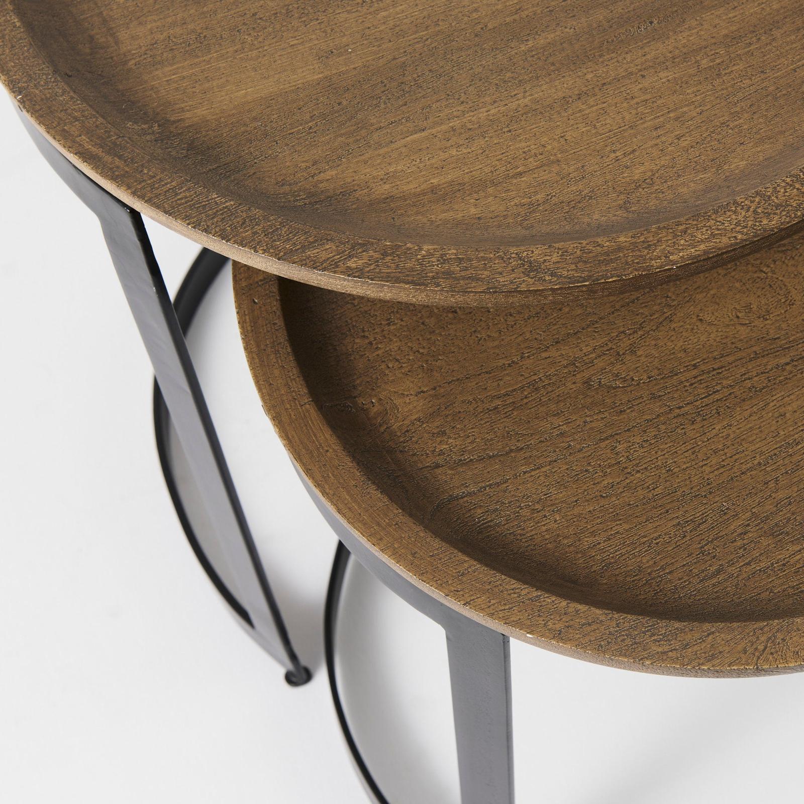 Mercana Aisley Light Brown Wood W/ Black Metal Base Round Nesting Side Tables - Set of 2