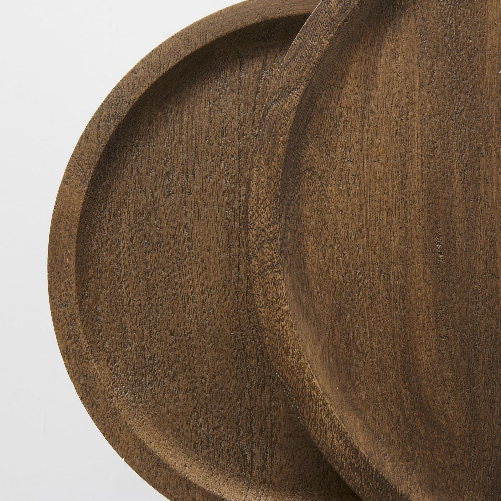 Mercana Aisley Light Brown Wood W/ Black Metal Base Round Nesting Side Tables - Set of 2
