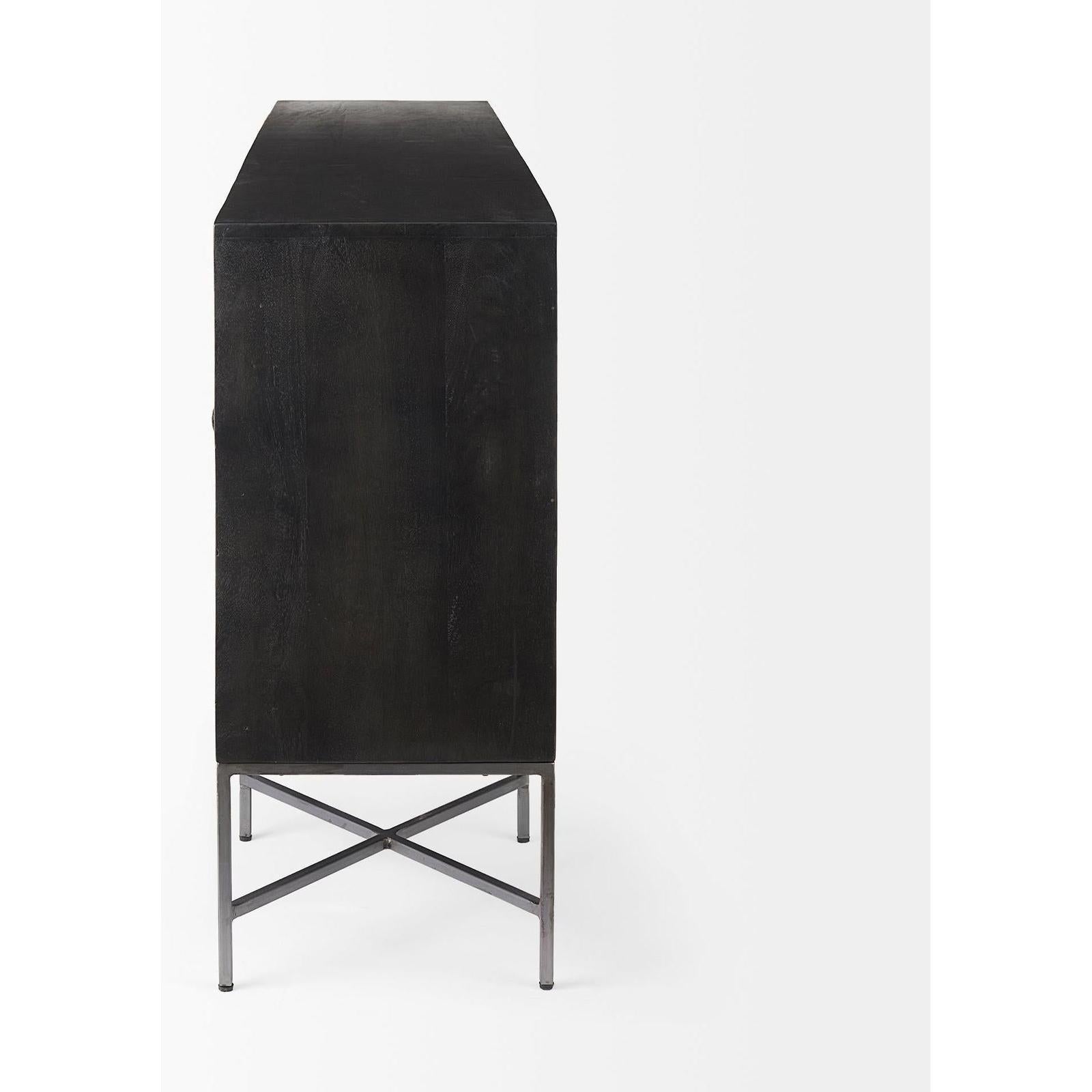 Mercana Hogarth Brown Solid Wood Base 4 Cabinet Sideboard