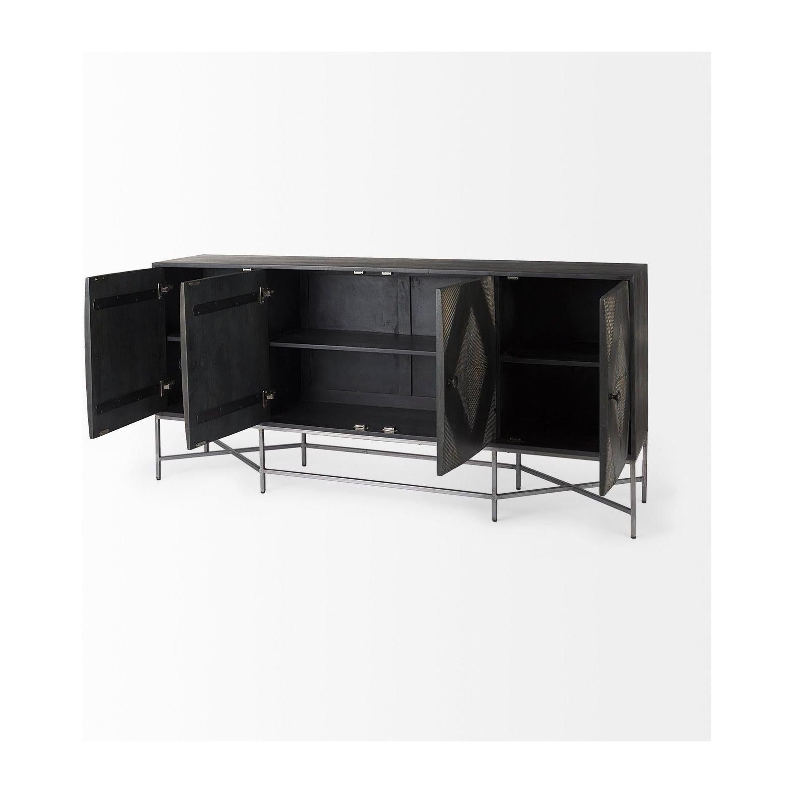 Mercana Hogarth Brown Solid Wood Base 4 Cabinet Sideboard
