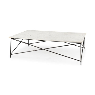 Mercana Lorlei White Marble Top W/ X-Shaped Gray Iron Base Coffee Table
