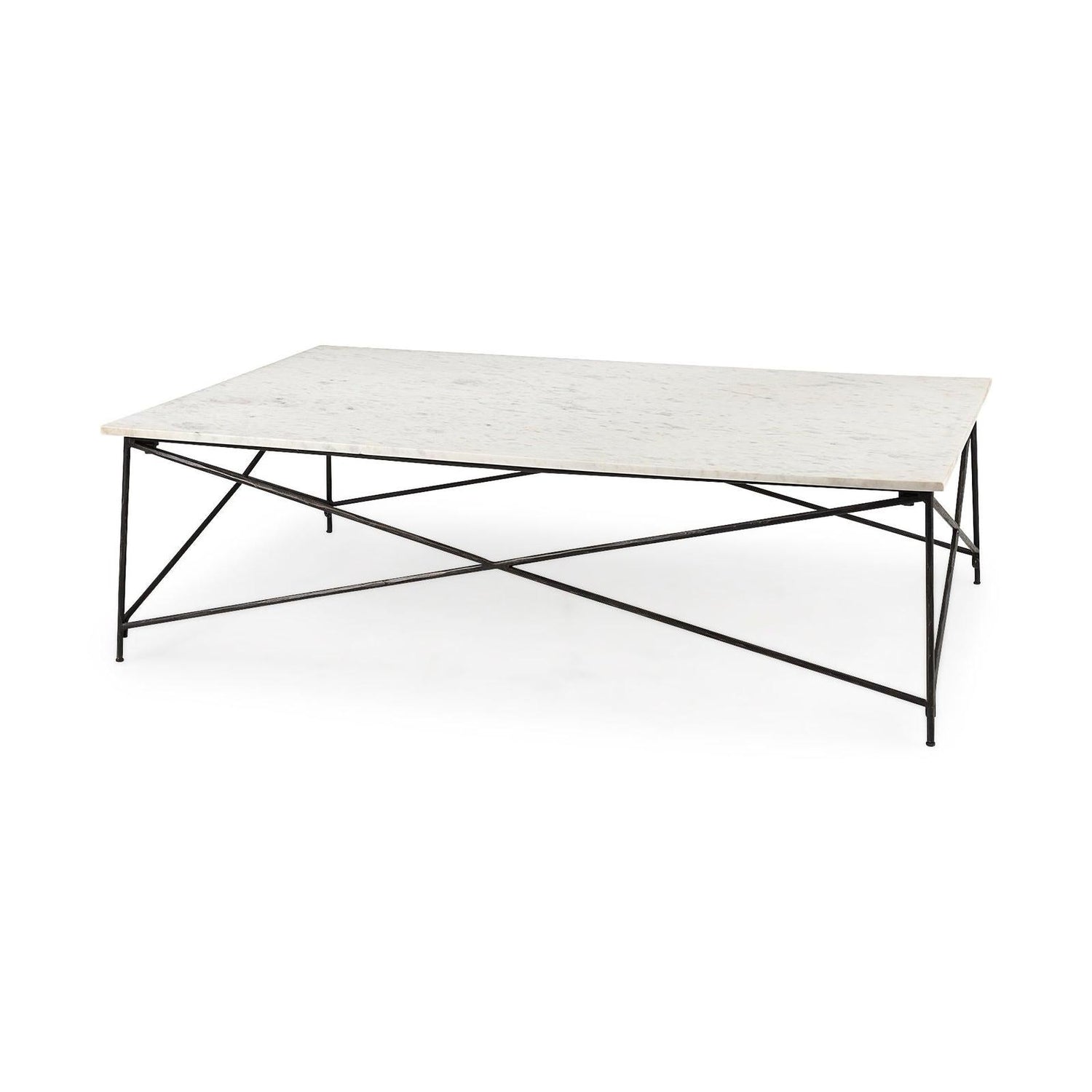 Mercana Lorlei White Marble Top W/ X-Shaped Gray Iron Base Coffee Table