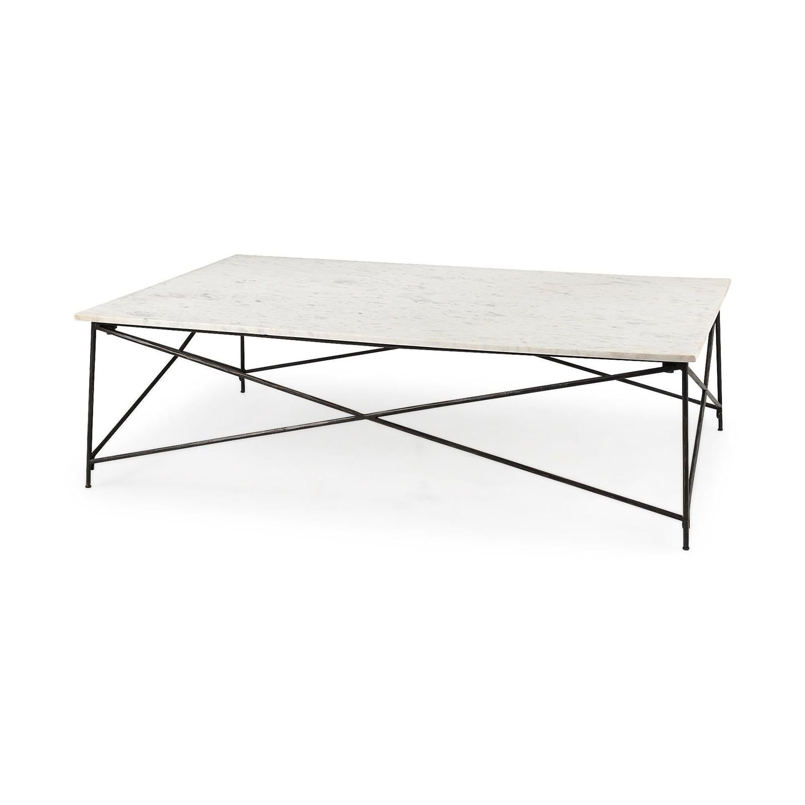 Mercana Lorlei White Marble Top W/ X-Shaped Gray Iron Base Coffee Table