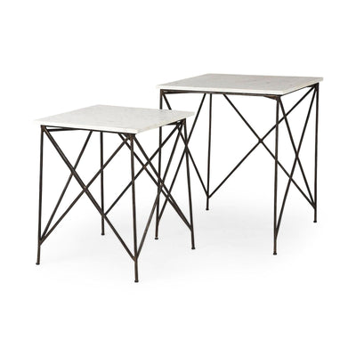 Mercana Lorlei White Marble Top W/ Gray Iron Legs End and Side Table Clearance