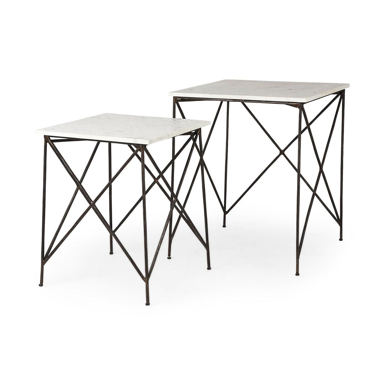 Mercana Lorlei White Marble Top W/ Gray Iron Legs End and Side Table Clearance