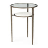 Mercana Felicity Glass Top W/ White Marble Shelf and Antique Gold Base End/Side Table