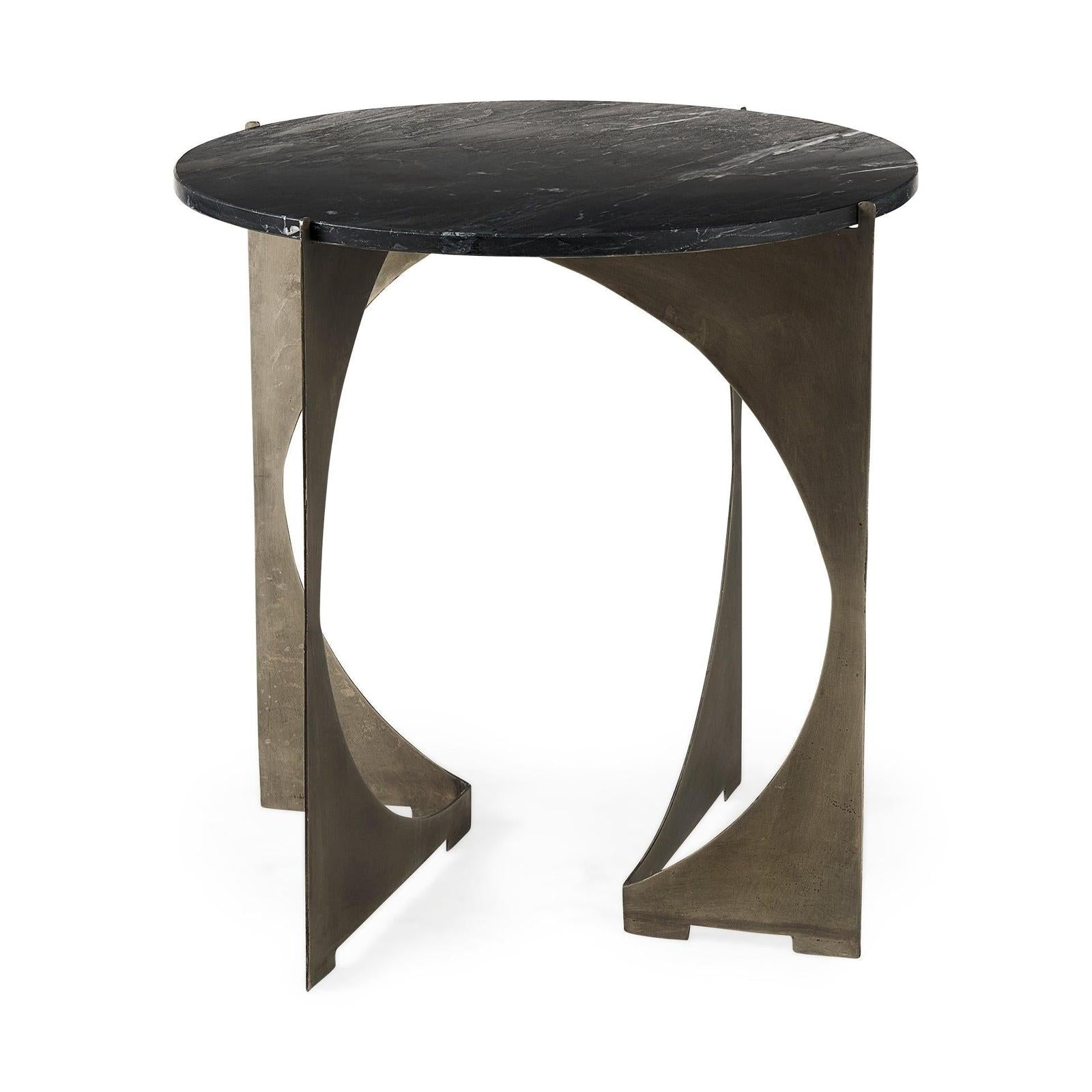 Mercana Reinhold Black Marble Top Iron Side Table