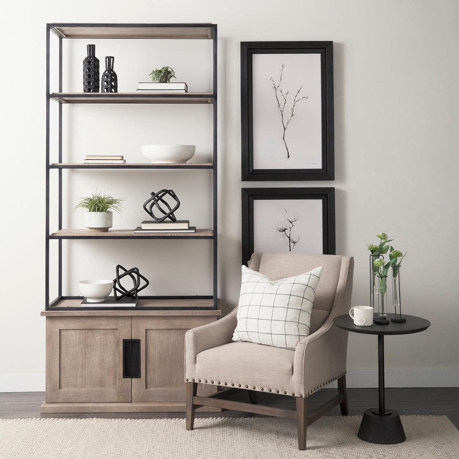 Mercana Braxton Light Brown Wood and Iron Three Shelf Shelving Unit