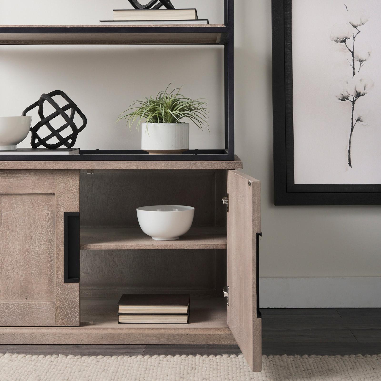 Mercana Braxton Light Brown Wood and Iron Three Shelf Shelving Unit