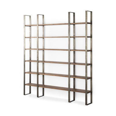 Mercana Taunton Medium Brown Wood W/ Antique Nickel Metal Frame 6 Tier Shelving Unit