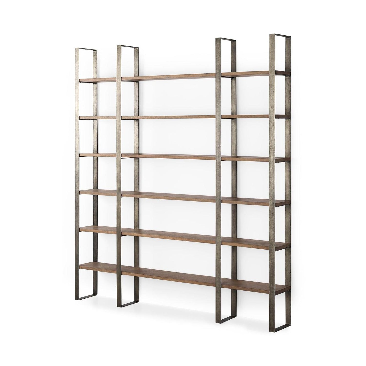 Mercana Taunton Medium Brown Wood W/ Antique Nickel Metal Frame 6 Tier Shelving Unit
