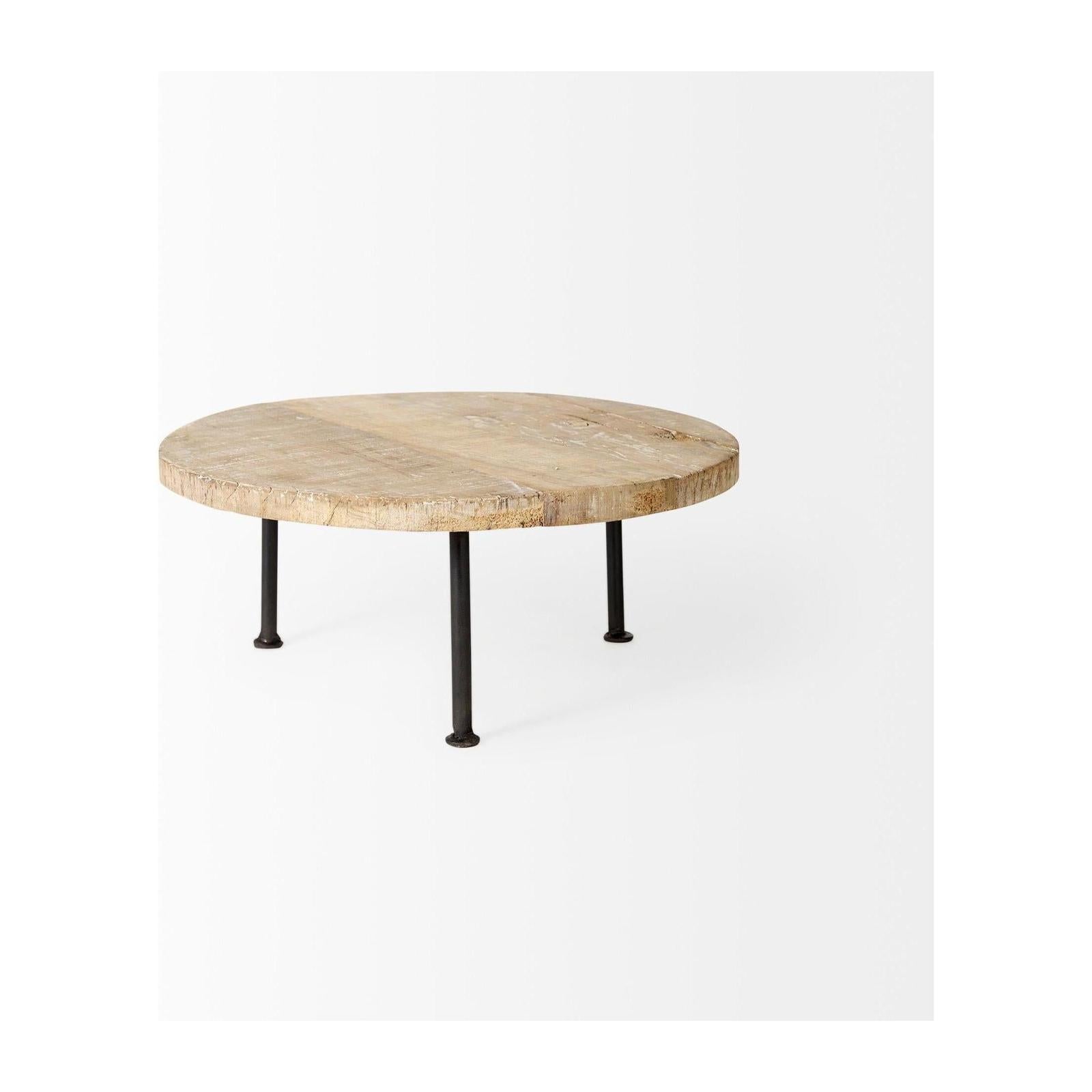 Mercana Cedric Round Light Brown Wood w/ Black Metal Legs Decorative Display Stand