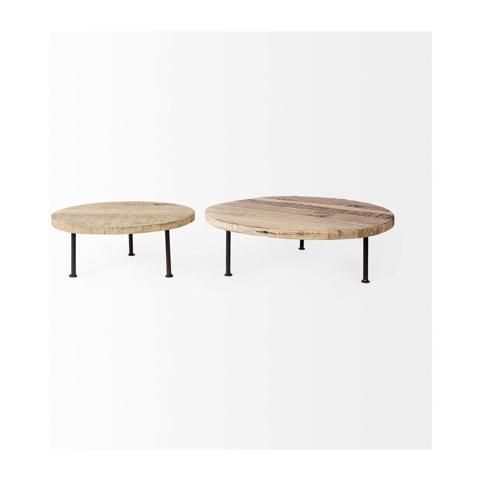 Mercana Cedric Round Light Brown Wood w/ Black Metal Legs Decorative Display Stand