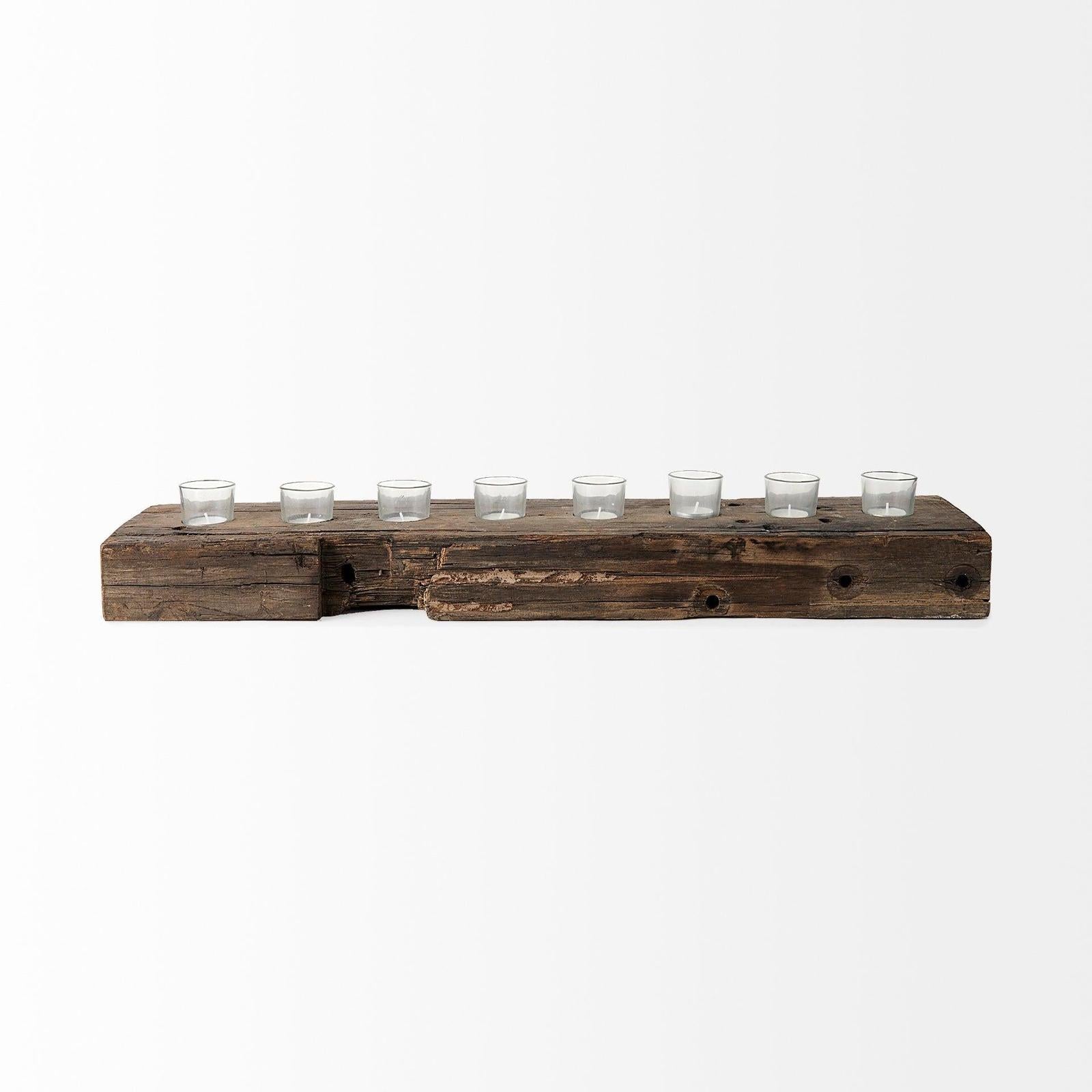 Mercana Lakara Reclaimed Wood Eight Tealight Table Candle Holder