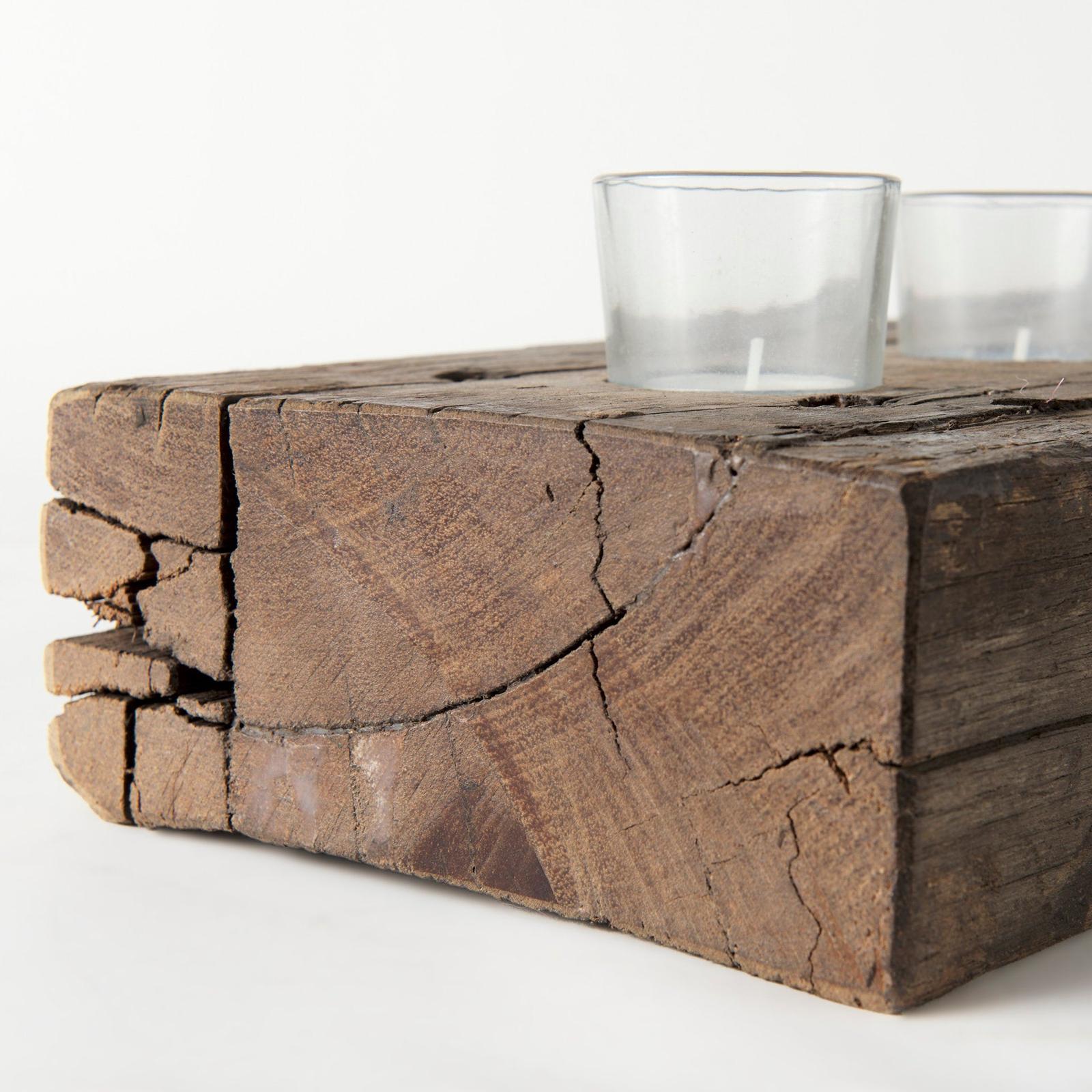 Mercana Lakara Reclaimed Wood Eight Tealight Table Candle Holder