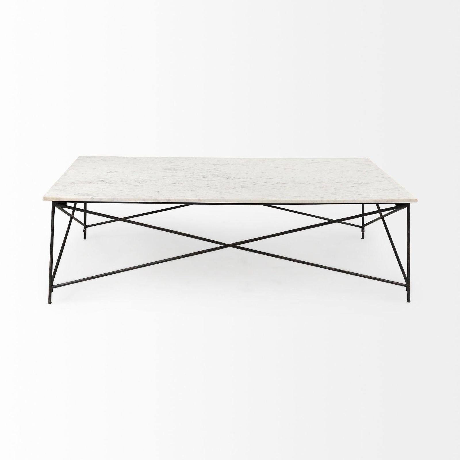 Mercana Lorlei White Marble Top W/ X-Shaped Gray Iron Base Coffee Table