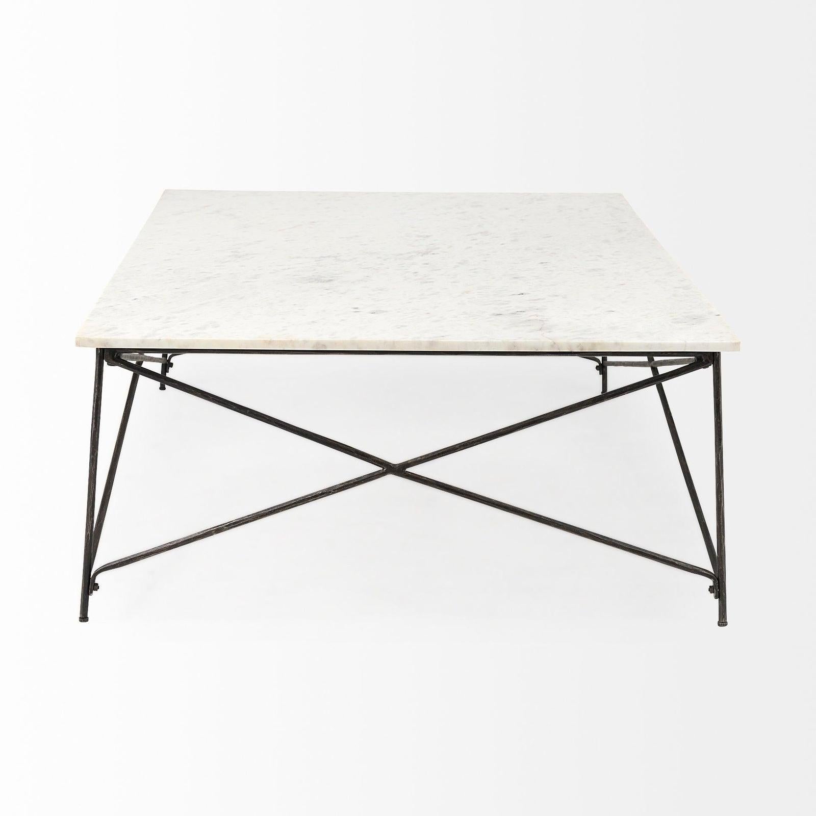 Mercana Lorlei White Marble Top W/ X-Shaped Gray Iron Base Coffee Table