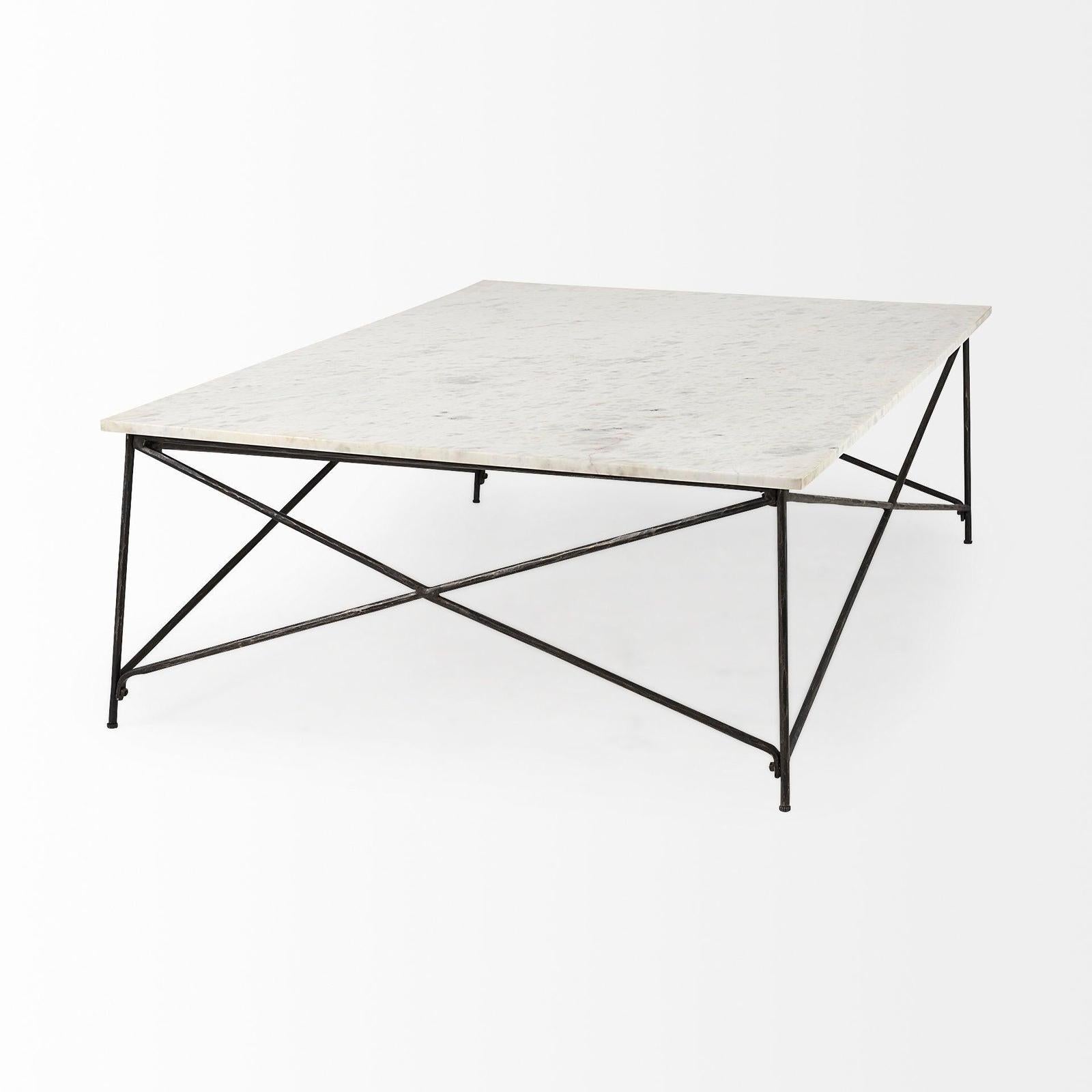 Mercana Lorlei White Marble Top W/ X-Shaped Gray Iron Base Coffee Table