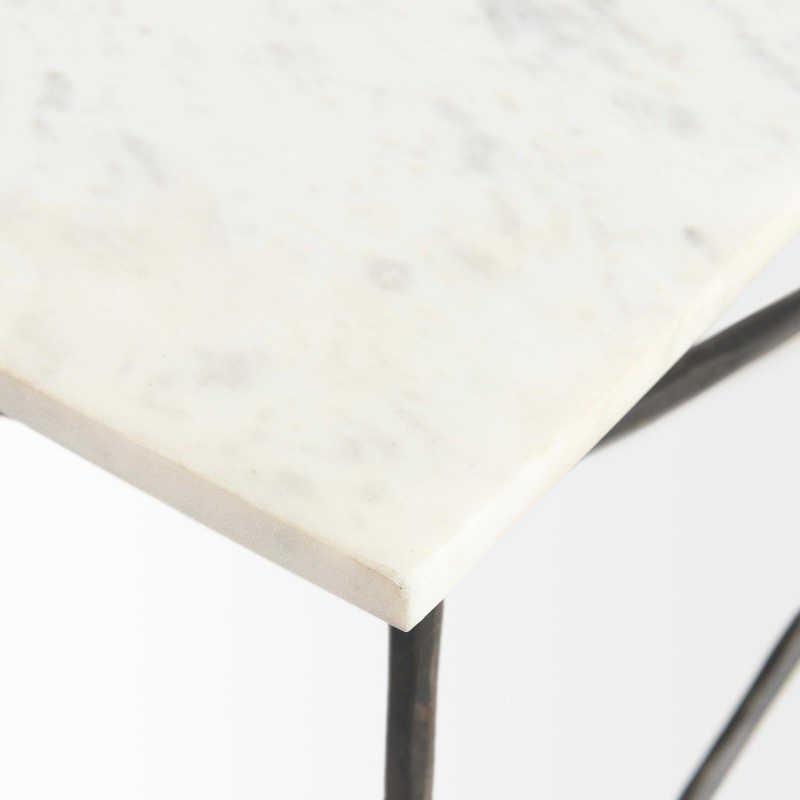 Mercana Lorlei White Marble Top W/ X-Shaped Gray Iron Base Coffee Table